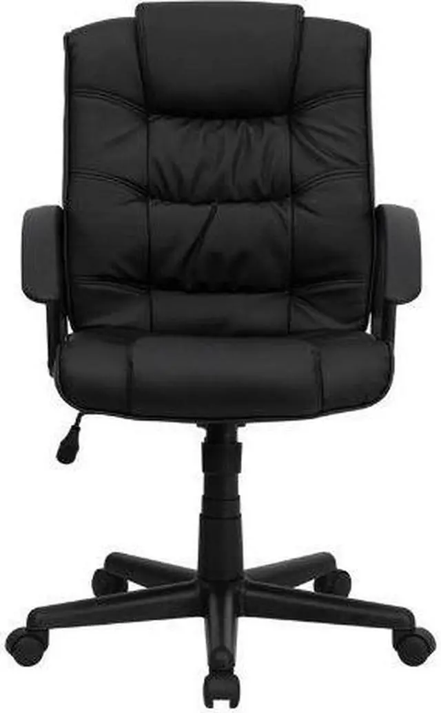 Alt view image 13 of 20 - Mid-Back Black Leather Swivel Task Chair with Arms