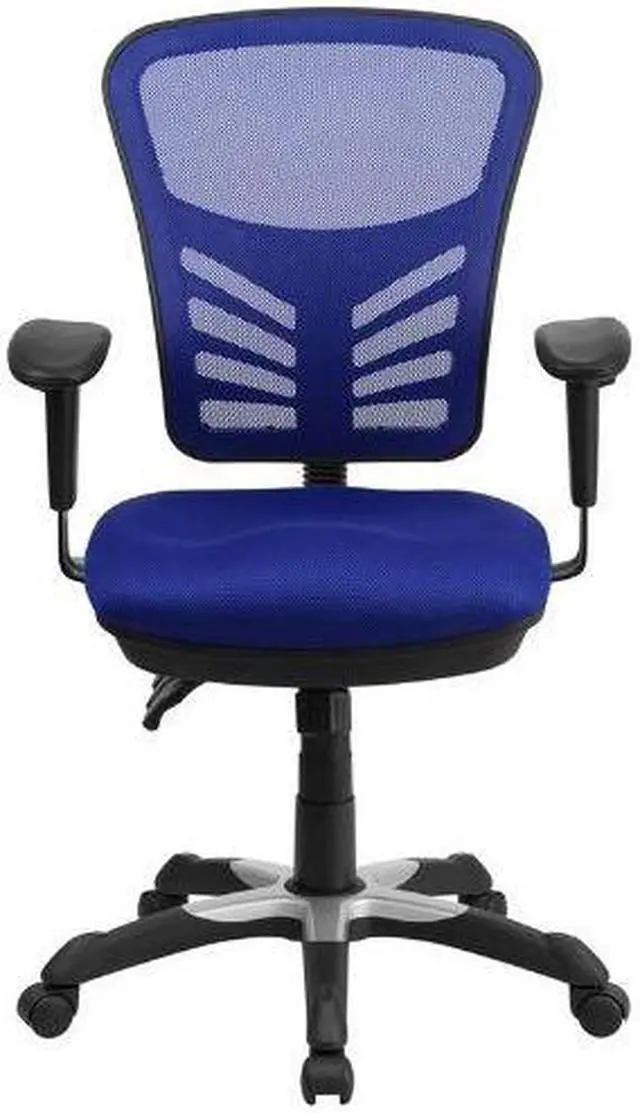 Alt view image 13 of 20 - Mid-Back Blue Mesh Multifunction Executive Swivel Ergonomic Office Chair with Adjustable Arms