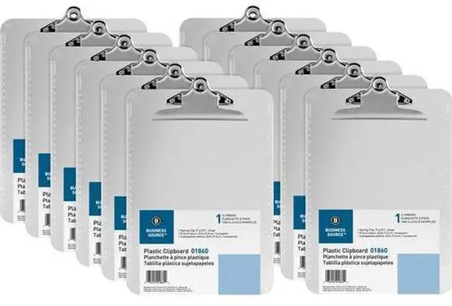Main image of Business Source Spring Clip Plastic Clipboard - Spring Clip - Plastic - Clear - 12 / Box  BSN01860BX