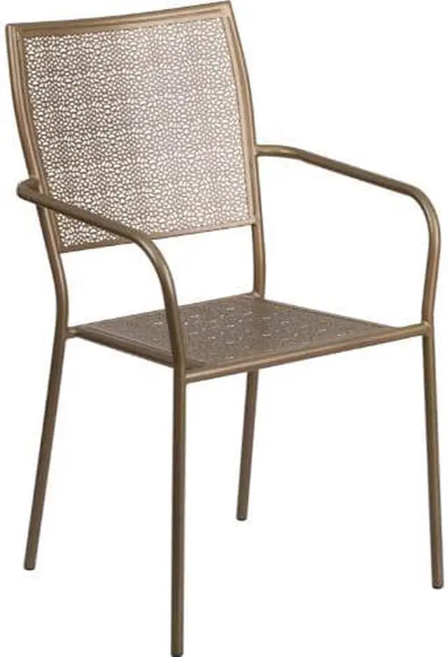 Alt view image 2 of 20 - Flash Furniture Gold Indoor-Outdoor Steel Patio Arm Chair with Square Back [CO-2-GD-GG] CO2GD