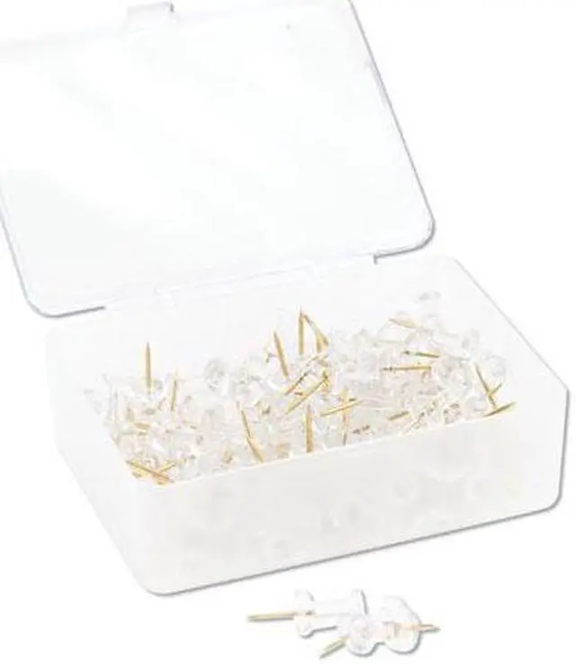 Main image of Signature Push Pins, Clear Head with Gold Prong, 100 Count UBR3087U0624