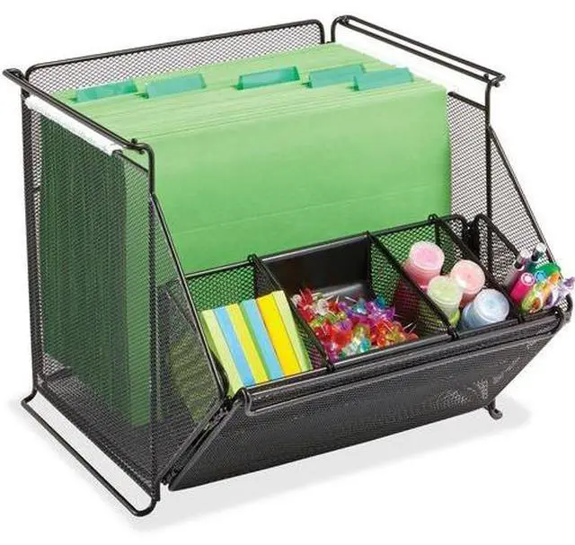 Alt view image 2 of 12 - Onyx Stackable Mesh Storage Bin, 4-Compartment, 14 X 15 1/2 X 11 3/4, Black