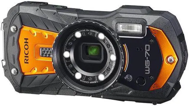 Alt view image 4 of 9 - Ricoh WG-70 Black Waterproof Digital Camera 16MP (Orange)