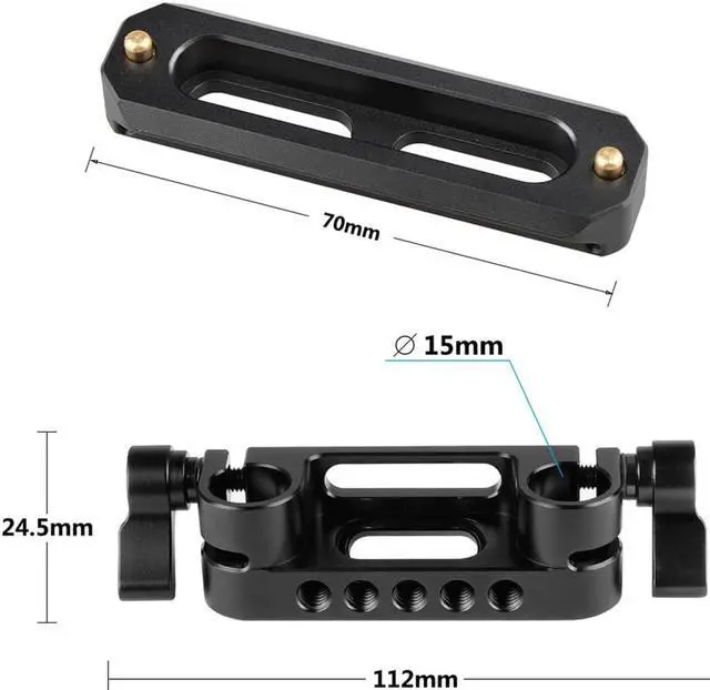 Alt view image 3 of 6 - CAMVATE 15mm Dual Rod Clamp with 70mm NATO Safety Rail