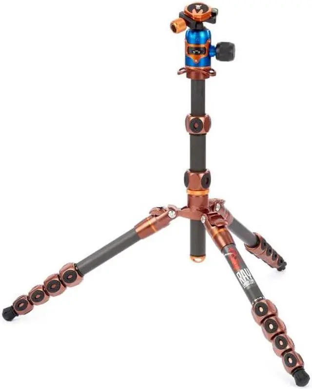 Alt view image 2 of 8 - 3 Legged Thing Legends Ray 5-Section Carbon Fiber Travel Tripod with AirHed Vu Ball Head, Bronze & Blue