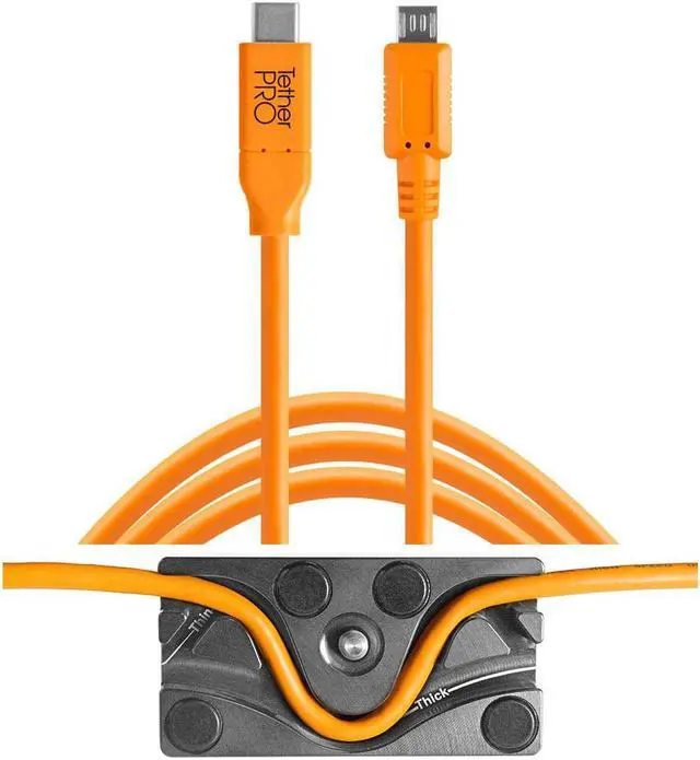 Main image of Tether Tools TetherBLOCK MC Multi Cable Mounting Plate with TetherPro 15' USB-C to Micro-USB 2.0 Type-B 5-Pin Cable, Orange