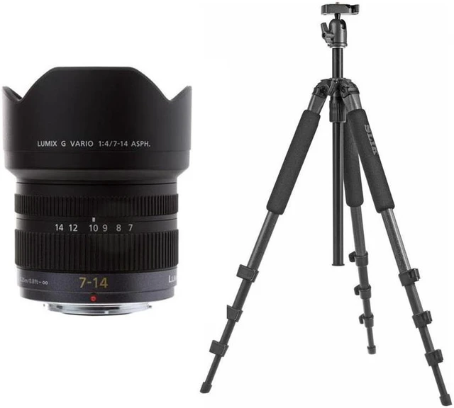 Main image of Panasonic LUMIX G Vario 7-14mm f/4 Aspherical Lens for Micro Four Thirds, Bundle with Slik U8800L 3-Section Aluminum Tripod with Hybrid 3-Way Pan Head, Cleaning Cloth