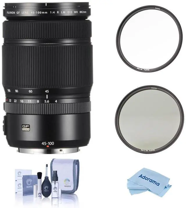 Main image of Fujifilm GF 45-100mm f/4 R LM WR Lens, Bundle with Haida 82mm NanoPro MC Clear Filter, 82mm NanoPro MC Circular Polarizer Filter, ProOptic Cleaning Kit, Cleaning Cloth