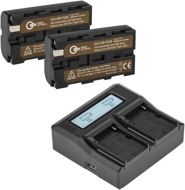 Main image of Green Extreme 2x NP-F550 7.2V 18.72Wh Li-Ion Batteries, Bundle with Green Extreme Dual Charger Kit