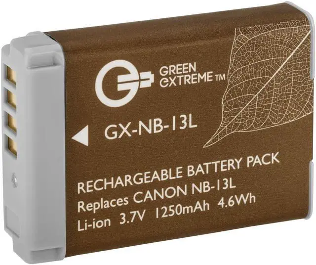 Alt view image 5 of 7 - Green Extreme 2 Pack NB-13L Batteries and Compact Charger (3.7V 1250mAh)