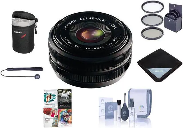 Main image of Fujifilm XF 18mm f/2.0 Lens, Bundle with 52mm Filter Kit, Cleaning Kit, Lens Wrap, Lens Case, Lens Cap Tether and Software Kit