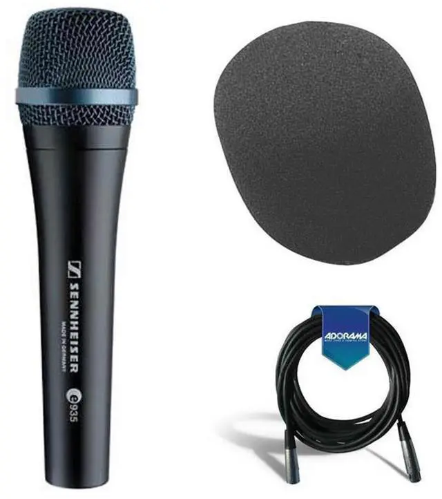 Main image of Sennheiser e 935 Wired Pro Cardioid Dynamic Handheld Vocal Microphone with Clip - Bundle With 20' Heavy Duty 7mm Rubber XLR Microphone Cable, On-Stage ASWS58 Foam Windscreen