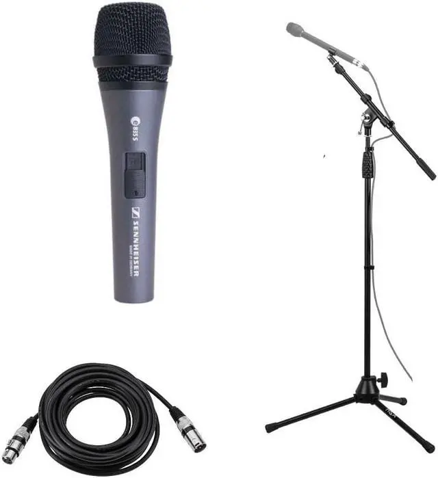 Main image of Sennheiser e 835-S Wired Cardioid Handheld Dynamic Microphone with Switch & Clip Bundle With Samson MK10 Lightweight Boom Mic Stand, 20' Heavy Duty 7mm Rubber XLR Microphone Cable
