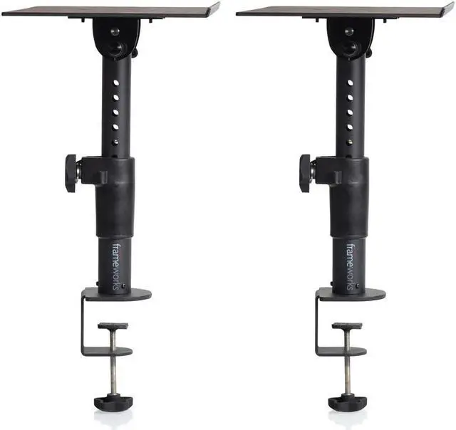 Alt view image 2 of 11 - Gator Cases Frameworks Clamp-On Desktop Studio Monitor Stand, 2-Pack