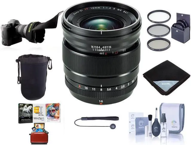 Main image of Fujifilm XF 16-55mm f/2.8 R LM WR Lens, Bundle with ProOptic 77mm Filter Kit, Flex Lens shade, Lens Wrap, Cleaning Kit, Lens Case, Lens Cap Tether, Mac Software Kit