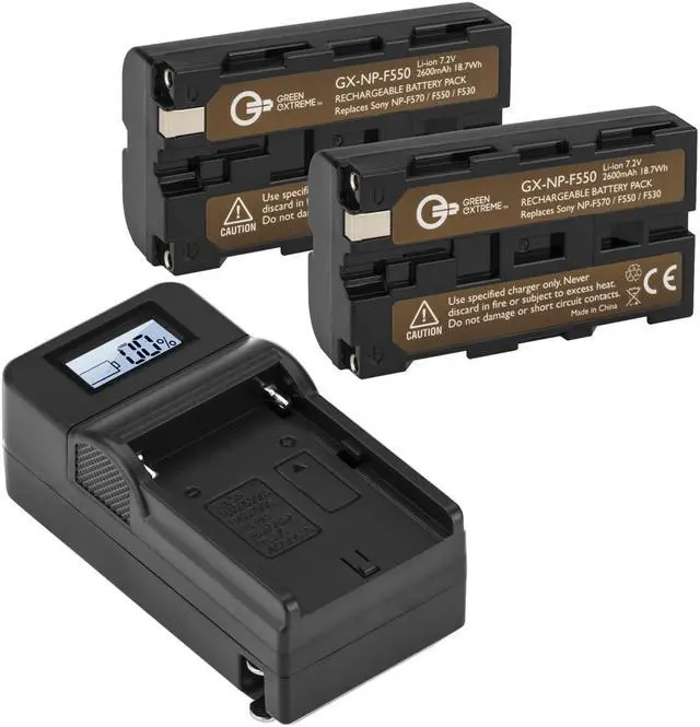 Main image of Green Extreme 2x NP-F550 7.2V 18.72Wh Batteries, Bundle with Green Extreme Smart Charger Base, Green Extreme Charger Plate