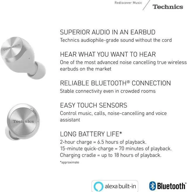 Alt view image 10 of 19 - Technics True Wireless Earbuds (EAH-AZ70W-S), Silver