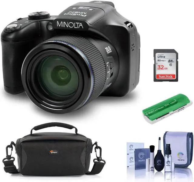 Main image of Minolta MN67Z 20MP FHD Wi-Fi Bridge Camera with 67x Optical Zoom, Black - Bundle With Camera Case, 32GB SDHC Memory Card, Cleaning Kit, Card Reader