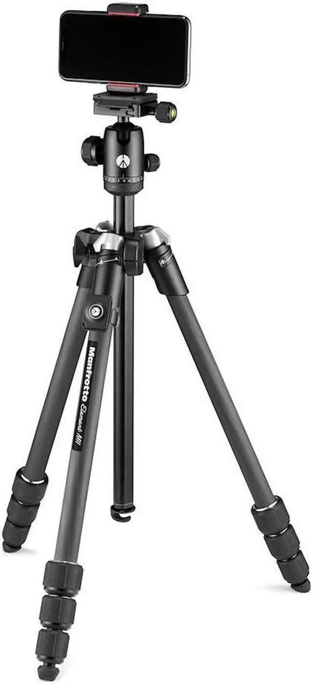 Alt view image 2 of 14 - Manfrotto Element MII Mobile Bluetooth 4-Section Carbon Fiber Traveler Tripod, Black