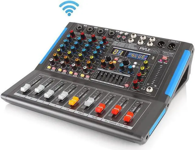 Alt view image 2 of 20 - 4channel bluetooth studio audio mixer  dj sound controller interface with usb drive for pc recording input, xlr microphone jack, 48v power, input/output for professional and beginners  pmxu46bt