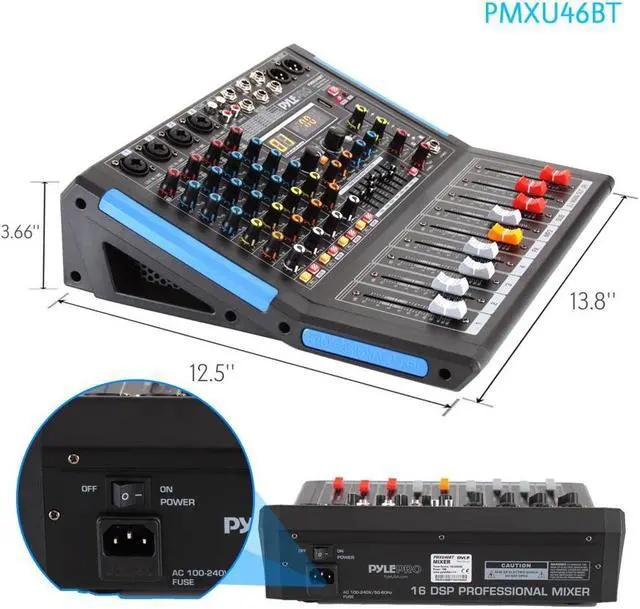 Alt view image 4 of 20 - 4channel bluetooth studio audio mixer  dj sound controller interface with usb drive for pc recording input, xlr microphone jack, 48v power, input/output for professional and beginners  pmxu46bt