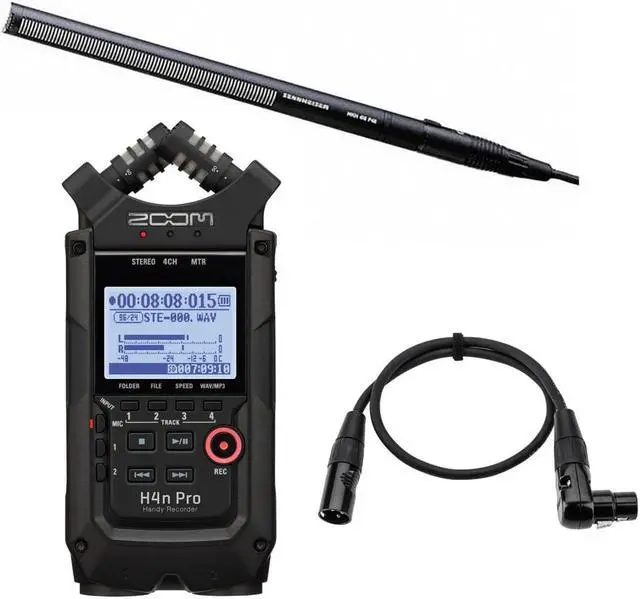 Main image of Sennheiser Sennheiser MKH416-P48U3 Condenser  Super-Cardioid Shotgun Microphone With Zoom H4N PRO Digital      Recorder, Right Angle XLR Cable for Camera Mic    Kit
