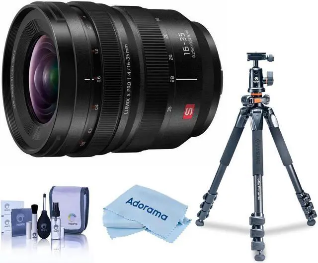 Main image of Panasonic LUMIX S PRO 16-35mm f/4 Lens for L Mount, Bundle with Takama 3-Section Aluminum Video Tripod with Fluid Head, Cleaning Kit, Cleaning Cloth