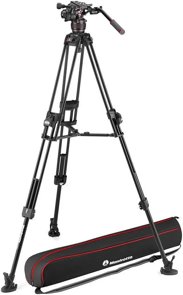 Main image of Manfrotto Nitrotech 608 Series Fluid Video Head with 645 FAST Twin Leg Aluminum Tripod & Mid-Level Spreader