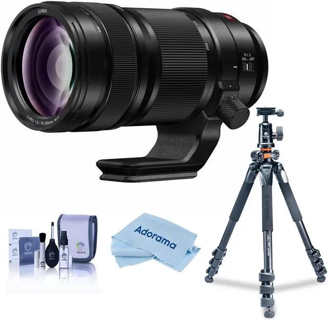 Main image of Panasonic LUMIX S PRO 70-200mm f/4 O.I.S. Lens for L Mount, Bundle with Takama 3-Section Aluminum Video Tripod with Fluid Head, Cleaning Kit, Cleaning Cloth