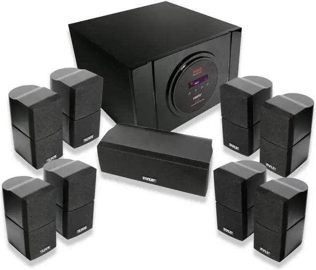 Alt view image 5 of 12 - 5.1 channel home theater speaker system  300w bluetooth surround sound audio stereo power receiver box set w/ builtin subwoofer, 5 speakers, remote, fm radio, rca  pyle pt589bt