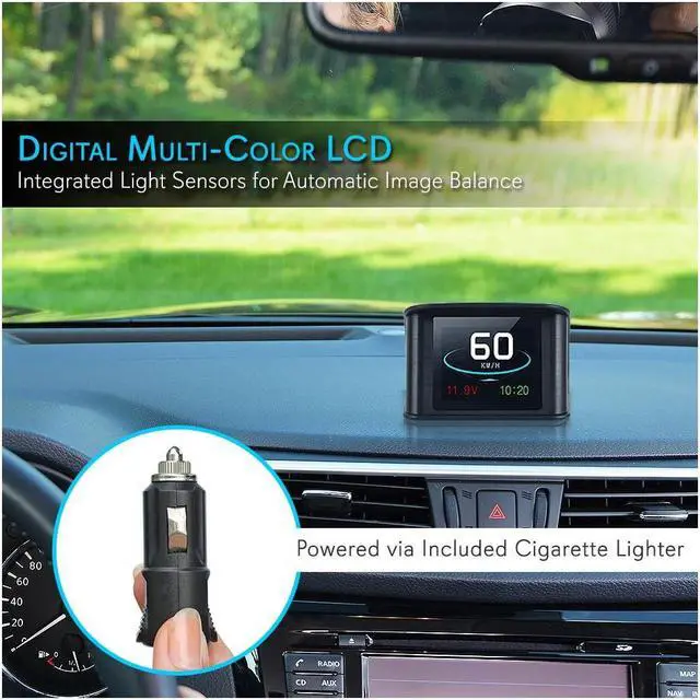 Alt view image 5 of 6 - universal vehicle smart hud display  2.6" digital mini car dashboard heads up windshield speedometer projector system w/ gps navigation compass, displays speed, distance, time and more  pyle phud19