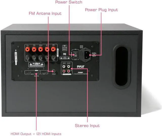 Alt view image 4 of 12 - 5.1 channel home theater speaker system  300w bluetooth surround sound audio stereo power receiver box set w/ builtin subwoofer, 5 speakers, remote, fm radio, rca  pyle pt589bt