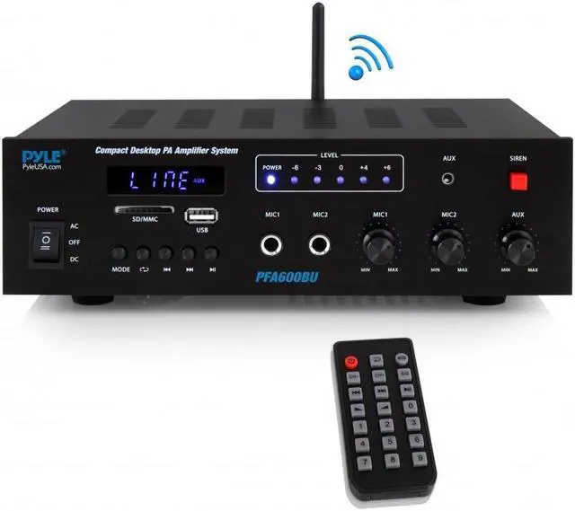 Alt view image 9 of 20 - Bluetooth Public Address Amplifier - Compact PA Speaker & Microphone Receiver System with (2) Mic Inputs, MP3/USB/SD Readers, FM Radio (300 Watt)