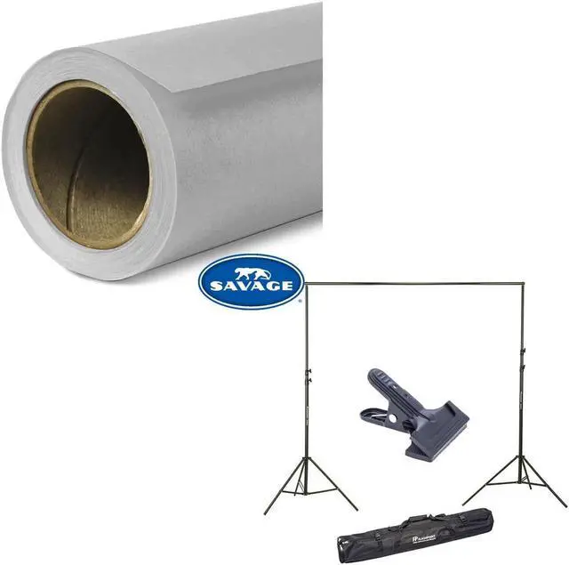 Main image of Savage Widetone Seamless Background Paper, 86" wide x 36' Focus Gray, #60 - Bundle With Flashpoint 10' Background Support System Air Cushioned, Flashpoint Clip Clamp with 2" Jaw