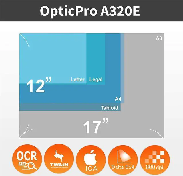Alt view image 4 of 8 - Plustek OpticPro A320E A3 800dpi 12"x17" Tabloid Flatbed Scanner