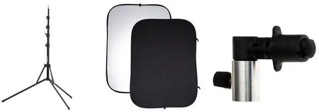 Main image of Belle Drape 60x78" Collapsible Disc Background, One Side Black, One Side White, with Zippered Carrying Case, Black 5.9' Three-Section Nano Stand, Background and Reflector Clip