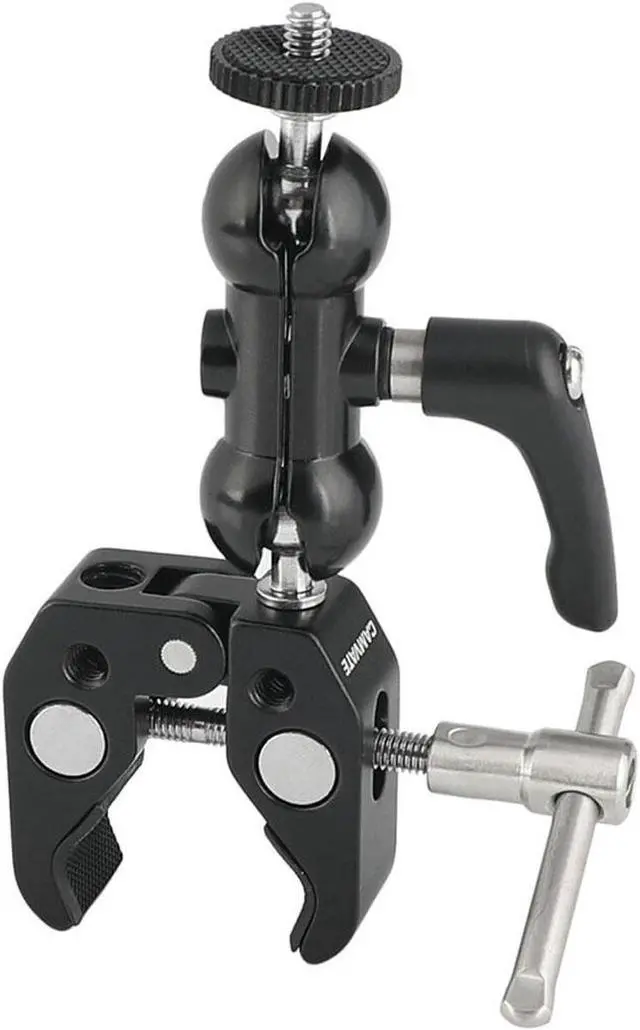 Main image of CAMVATE Ball Head Mount 1/4" Threads with Central Lock Knob and Super Crab Gripper Clamp