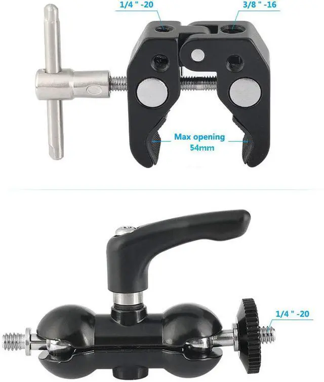 Alt view image 4 of 6 - CAMVATE Ball Head Mount 1/4" Threads with Central Lock Knob and Super Crab Gripper Clamp