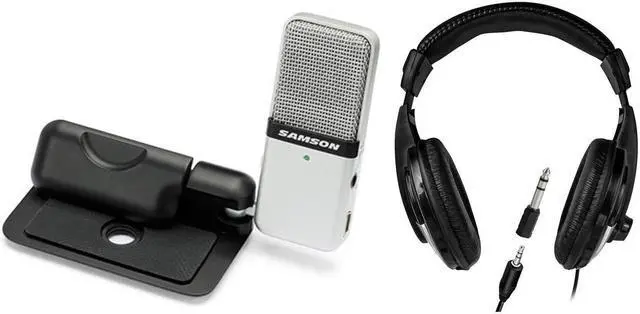 Alt view image 6 of 7 - Samson Go Mic USB Microphone for Mac and PC Computers, Silver - With H&A Closed-Back Studio Monitor Headphones