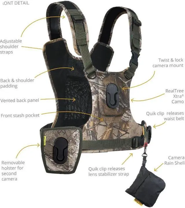 Alt view image 3 of 12 - Cotton Carrier G3 Harness System for 2x DSLR Camera, Realtree Xtra Camo #147CAMO