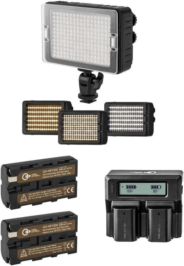 Main image of CLAR 204 Phantom Series Bi-Color On Camera LED Light Bundle with 2x Green Extreme NP-F550 Battery Pack, Dual Charger