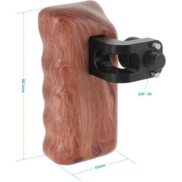 Alt view image 2 of 5 - CAMVATE Right Hand Wood Handle Grip with 3/8"-16 Thumbscrew and Arri-Style Locating Pins for DSLR Camera Cage