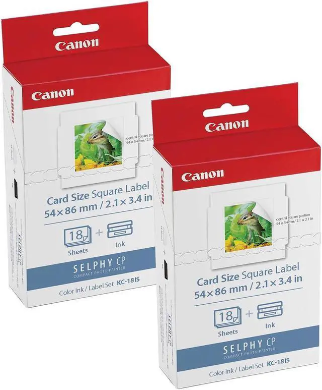 Main image of Canon KC-18IS Square Label Ink & Paper Set for SELPHY CP900/10 Printer, 2-Pack