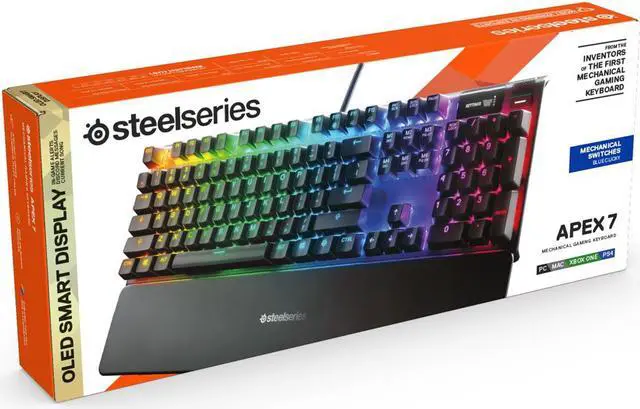 Alt view image 18 of 20 - SteelSeries Apex 7 104-Key QX2 Blue Switch RGB Mechanical Gaming Keyboard 64774