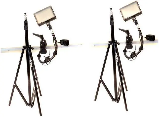 Main image of Bescor Grip-182K Gripper Gooseneck Bi-Color 2-Light Kit, Includes 2x FP-180 Dimmable LED Light, 2x Gooseneck Arm, 2x Gripper Clamp, 2x AC-180 Power Supply and 2x LS-180 Light Stand