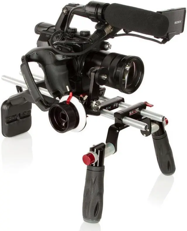 Alt view image 3 of 3 - Shape Rig and Follow Focus Pro Kit for Sony FS5 Camera, Includes Baseplate, Quick Handle Rod Block, Mini Composite Shoulder Pad, Back Pad, 18" 15mm Rods