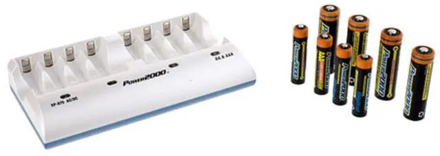 Alt view image 2 of 2 - Power2000 XP875 Kit with 4-AA 2900mAh & 4-AAA 1000mAh NiMH Rechargable Batteries & Universal 110/220V AC/DC 3-6 Hour Charger