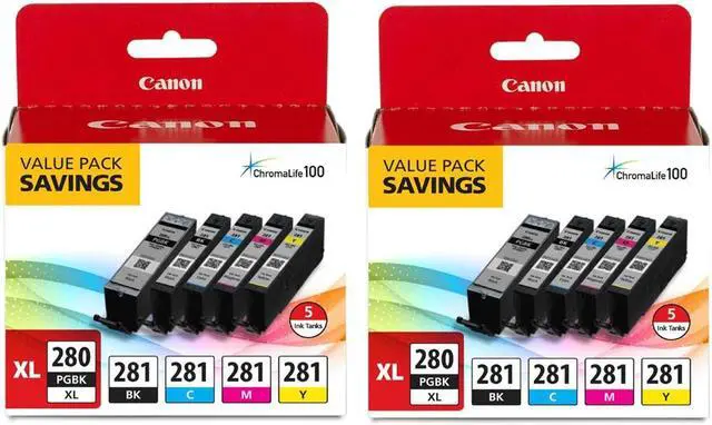 Main image of Canon PGI-280 XL/CLI-281 5 Color Ink Tank Pack for Select PIXMA TR, TS Series Printers, 2-Pack