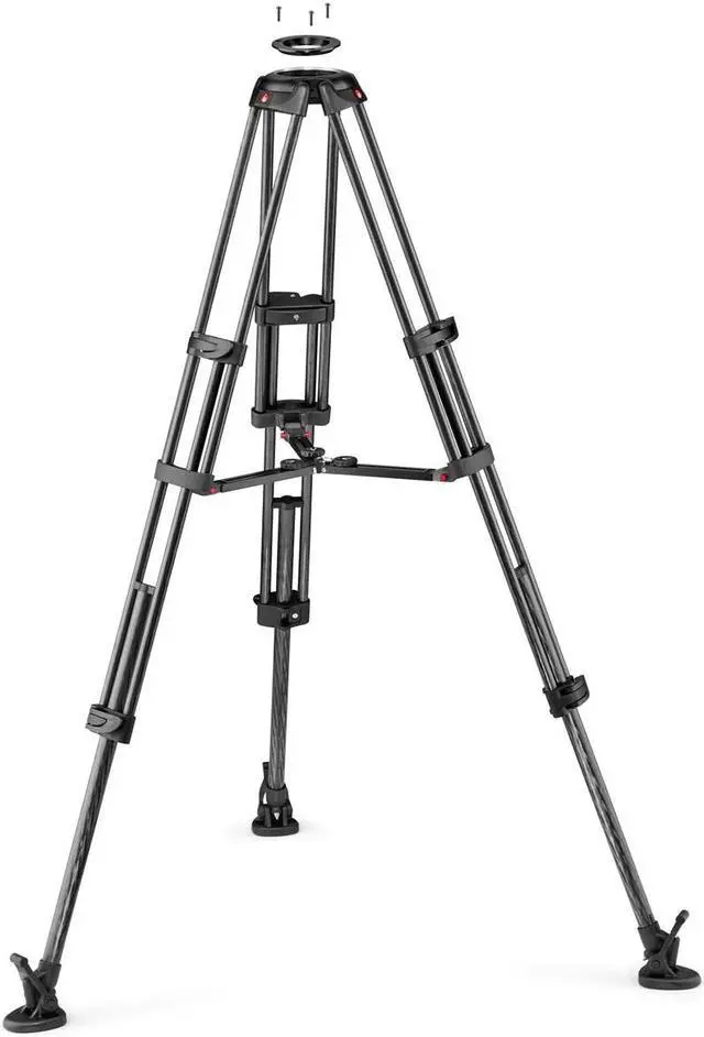 Alt view image 6 of 7 - Manfrotto Carbon Fiber Twin Leg Video Tripod, Mid-Level Spreader, 100/75mm Bowl