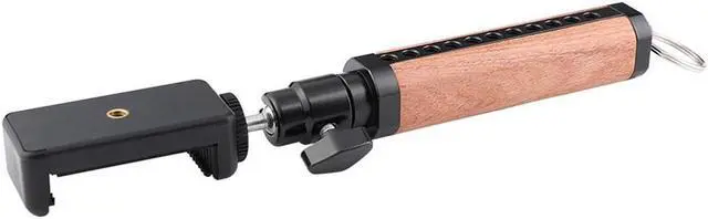 Alt view image 2 of 6 - CAMVATE Wooden Handle Grip w/ Adjustable Smartphone Clip & Mini Ball Head Mount